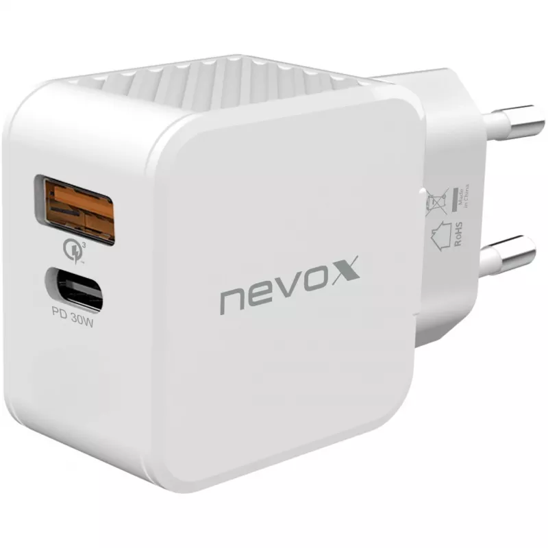 Cargador nevox USB PD Type-C + USB QC 3.0 30 W blanco (2009)
