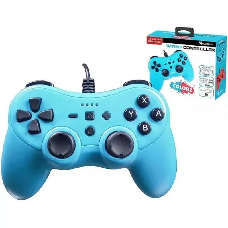 Mando con cable SUBSONIC SA5488-1 Neon Blue — para Nintendo Switch, conexión por cable