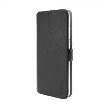 Funda de libro de piel FIXED para Xiaomi Redmi 14C, negra — protección frontal y trasera