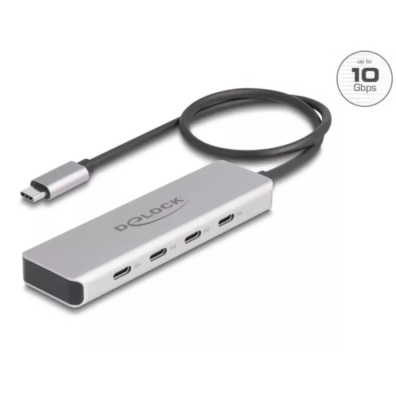 DeLOCK Hub USB Type-C 10 Gbps 4 puertos Aluminio Gris