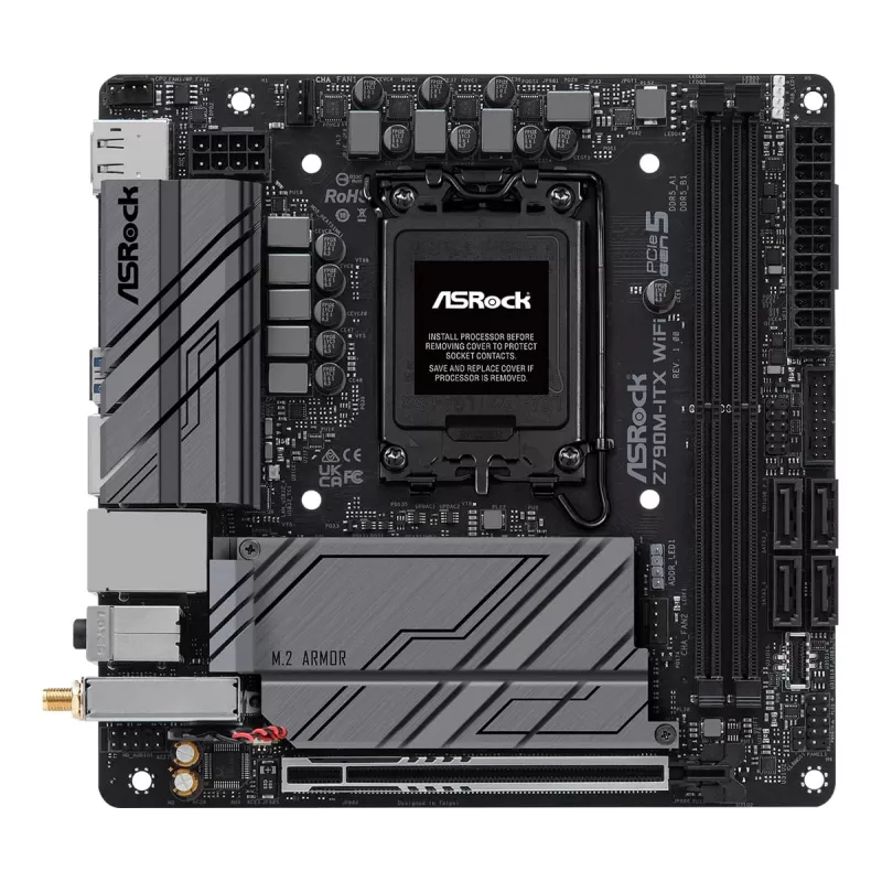 Placa base ASRock Z790M-ITX WiFi — Intel Z790, LGA 1700, mini ITX, DDR5, 2x DIMM, 64GB, 2.5Gb LAN, Wi-Fi 6E