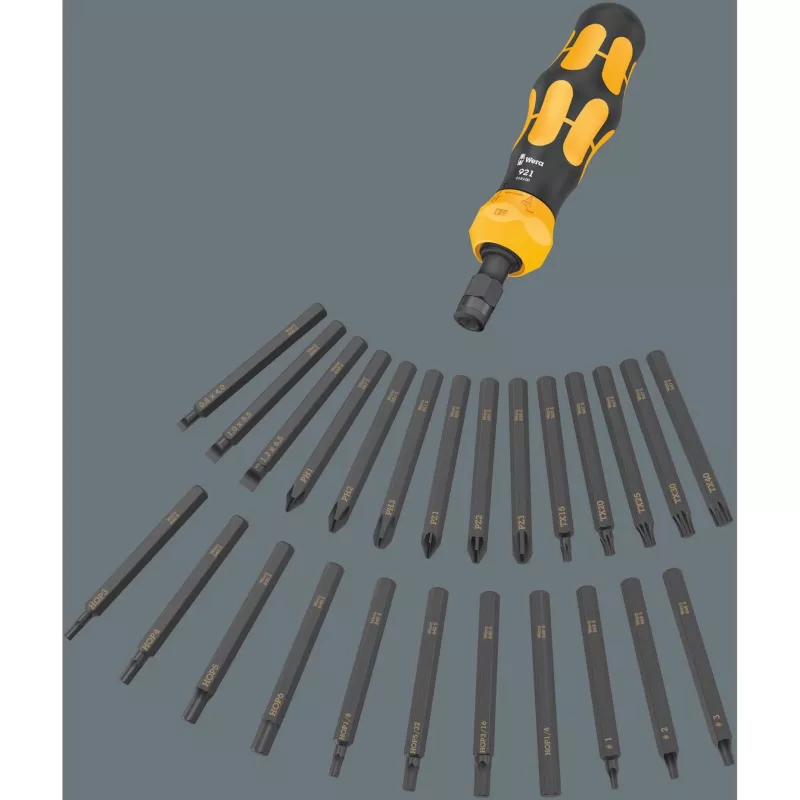 Wera 05018110001 Kraftform Kompakt 900 Set 1 juego de destornilladores con destornillador de impacto y puntas, 19 piezas, 1/4", negro/amarillo