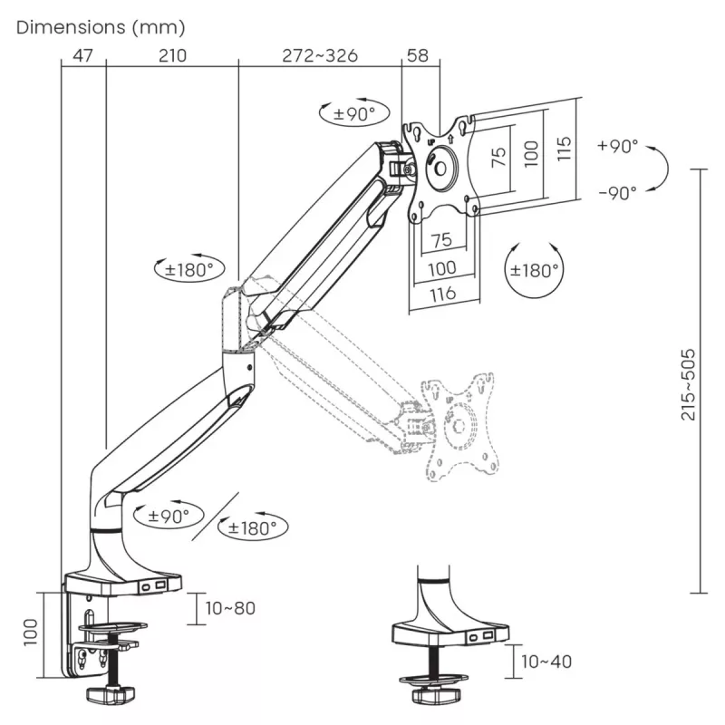 Soporte para monitor MACLEAN MC-969 de doble brazo con gas spring para pantallas de 17–45 pulgadas, carga máx. 16 kg