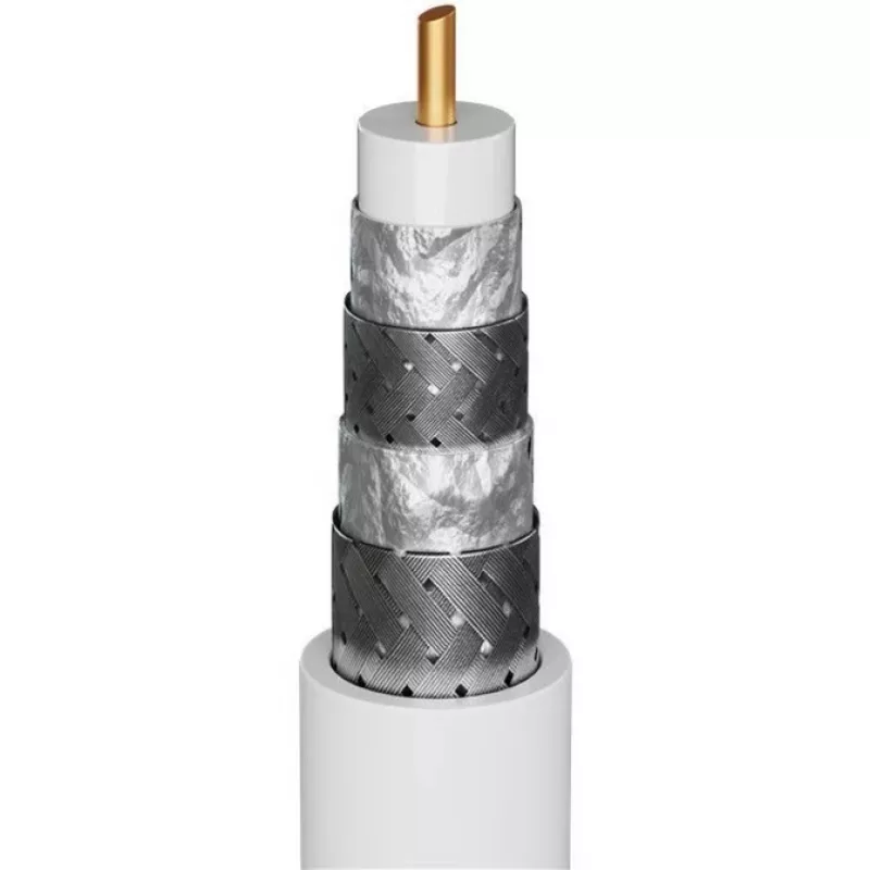 Goobay cable de antena SAT (tipo 135 dB), apantallado cuádruple, 5 m, blanco - dorado, conector F > conector F (70644)