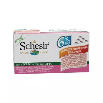 SCHESIR filetes de pollo con jamón en gelatina - alimento húmedo para gatos - 6x50g