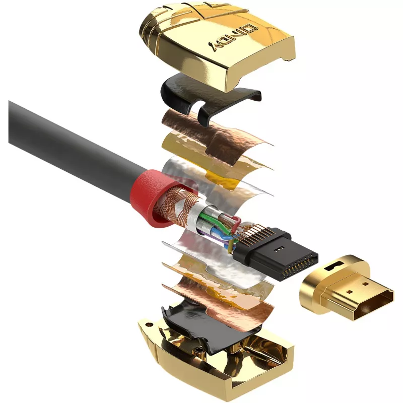 Lindy 37866 cable HDMI estándar con Ethernet de 10 m, Gold Line, HDMI macho – HDMI macho, 4K, gris