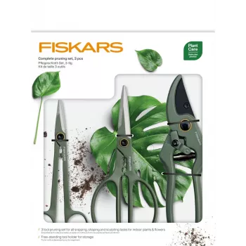 Set de cuidado de plantas Fiskars 3 piezas 1075317 — paleta de mano, pala de trasplante y cultivador para plantas de maceta y jardín