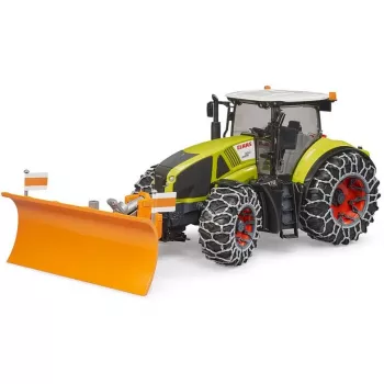Tractor de juguete BRUDER Claas Axion 950 con cadenas para nieve y quitanieves, modelo a escala