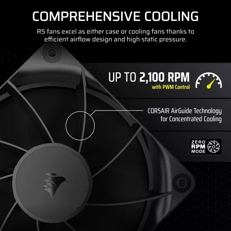 Ventilador Corsair RS120 12 cm Negro 420-2100 RPM 3 uds.
