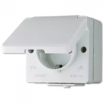 Toma de corriente Type F Jung 620 W — 16 A, 250 V, carcasa de duroplast, Blanco, alto 47 mm
