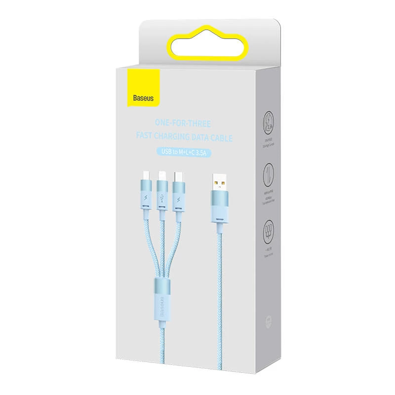Cable USB 3 en 1 Baseus StarSpeed Series, USB-C + Micro + Lightning 3,5A, 1,2m (Azul)