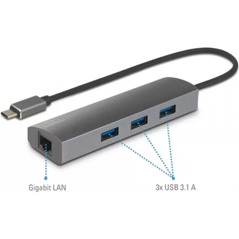 Renkforce RF-3374952 Hub de interfaces USB 2.0 Type-C 1000 Mbit/s Negro - Gris (RF-3374952)