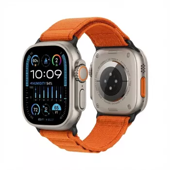 Correa de repuesto GUAN Premium Plus para Apple Watch – Naranja/negro – Compatible con 42/44/45/46/49 mm