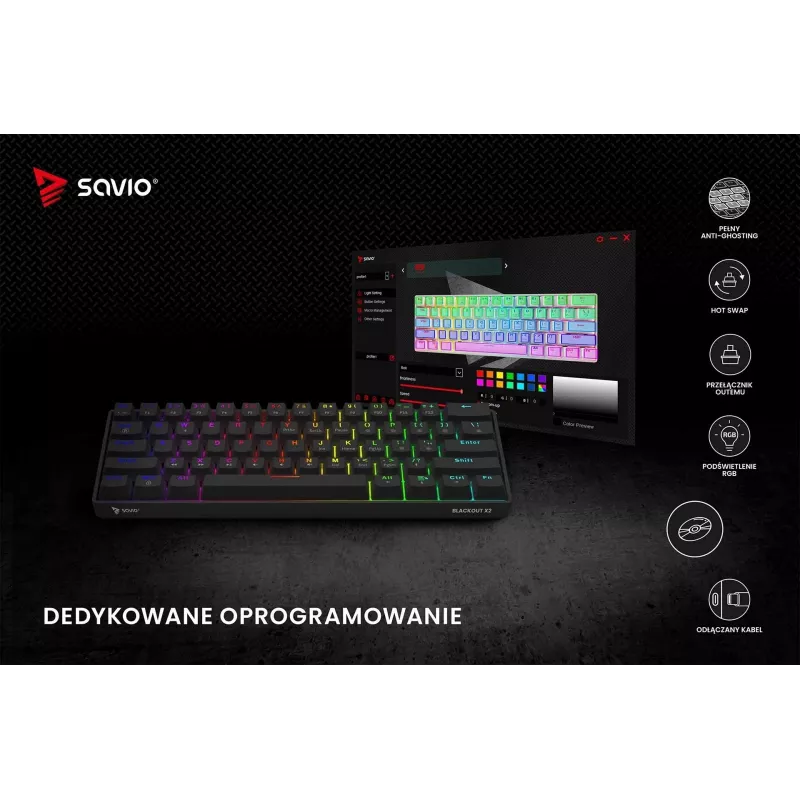 Teclado mecánico SAVIO BLACKOUT X2 OUTEMU Red, Hot Swap