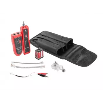Comprobador de cables de red LANBERG NT-0501 — soporte RJ-11/RJ-12/RJ-45, longitud máx. 250 m, batería integrada, indicadores LED, negro