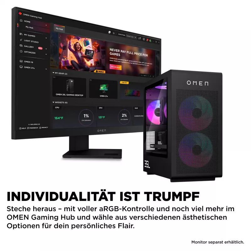 HP OMEN 35L GT16-1072ng AMD Ryzen™ 7 9800X3D PC gaming