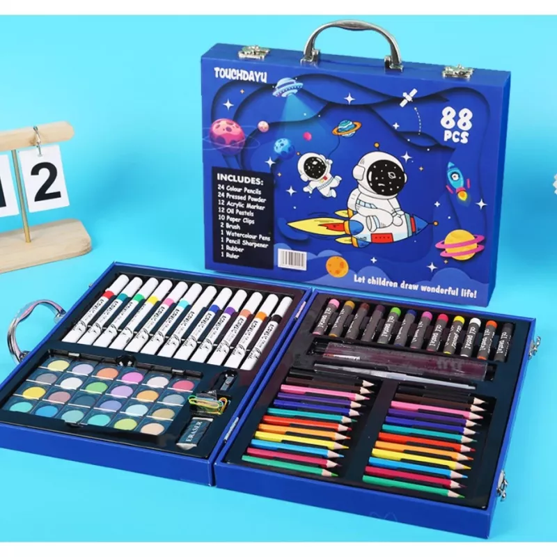 Set de pintura artística Extralink Blue Astronaut — 88 piezas (colores, pinceles, accesorios)