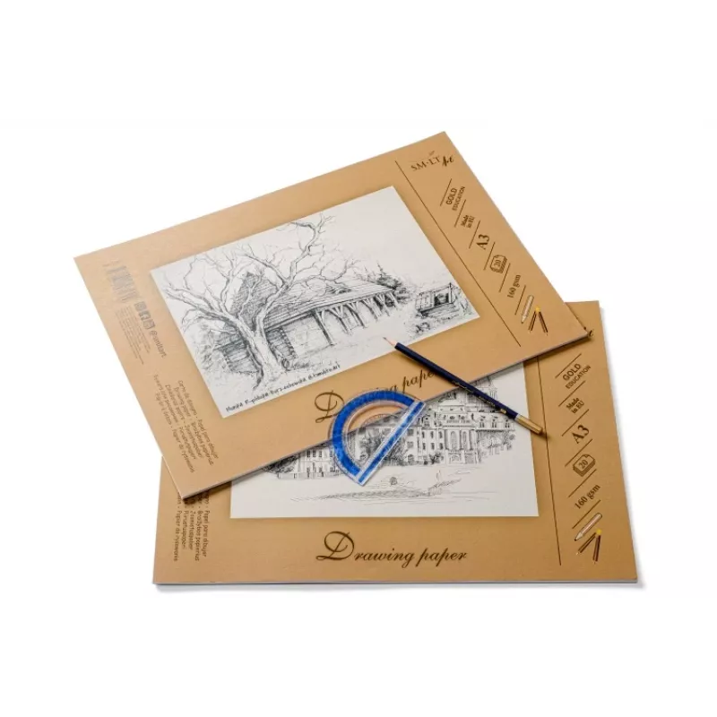 Papel de dibujo y boceto SMLT A3, 160 g/m², 20 hojas, encolado