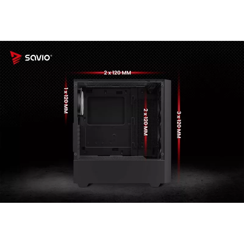 Caja de PC SAVIO Noctis Flow RGB — Cube, ATX/Mini-ITX, 3 ventiladores frontales de 120 mm, ventana lateral de cristal templado, GPU máx. 35 cm