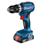 Atornillador percutor con batería Bosch GSB 18 V — 18 V, 4 Ah Li-Ion, 45 N·m, 500/1900 rpm, 35 mm madera, 10 mm acero, 2 baterías, cargador, maletín