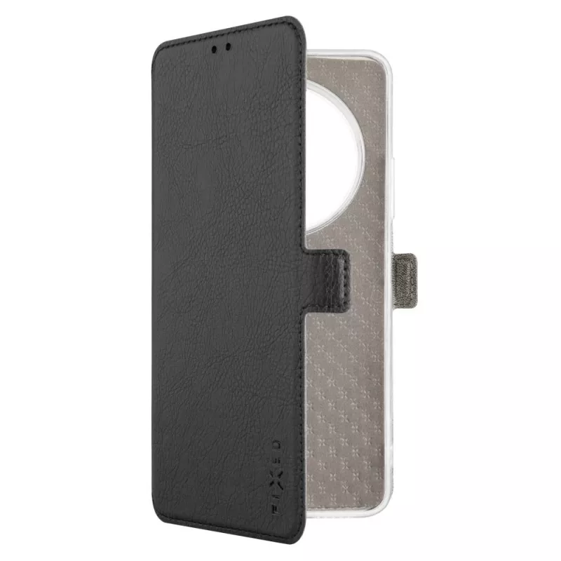 Funda de libro de piel FIXED para Xiaomi Redmi 14C, negra — protección frontal y trasera