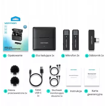Set de 2 micrófonos USB-C Vention + estuche de carga