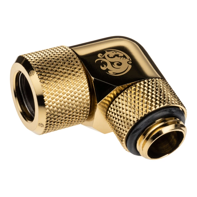 Conector adaptador Bitspower Advanced Multi-Link 90 grados G1/4 macho a tubo rígido de 12mm DE - Giratorio, Latón