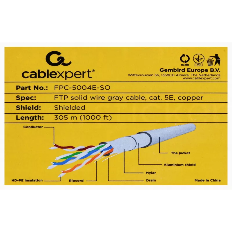 Gembird 305m Cat5e FTP cable de red Gris F/UTP (FTP)