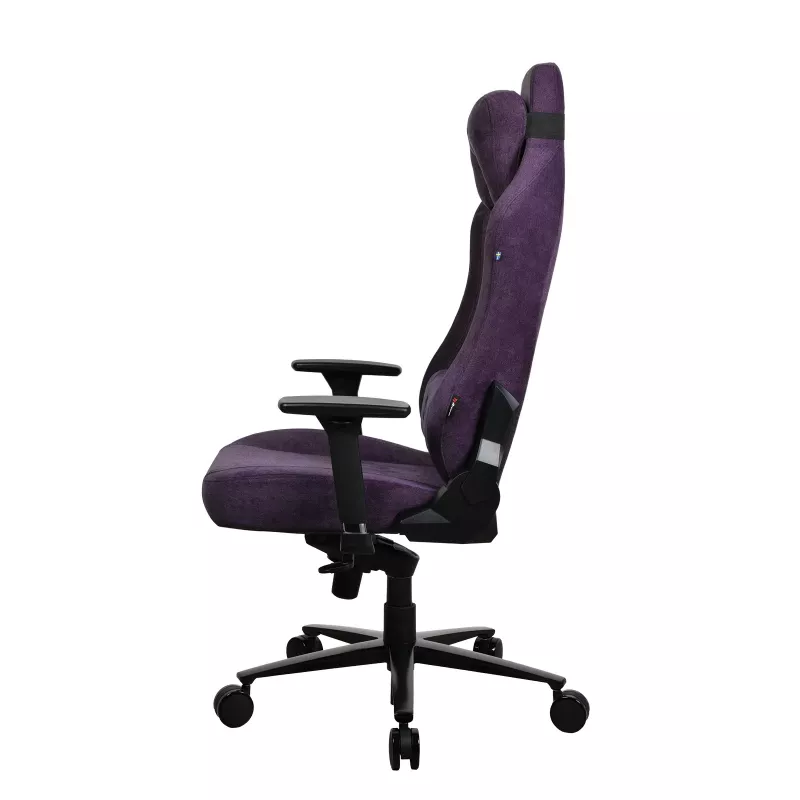 Silla gaming Arozzi Vernazza SoftFabric Morado — diseño ergonómico, reposabrazos y altura ajustables