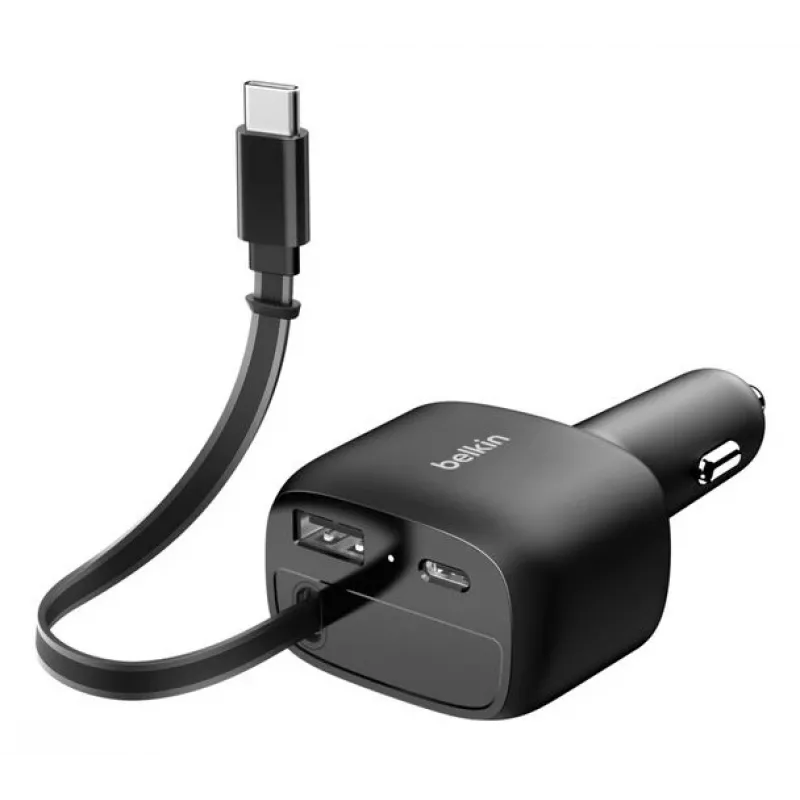 Belkin 75W 2 puertos con cable USB-C retráctil para coche - Cable (CCC001HQBK)