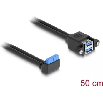 Cable DeLOCK USB 5 Gbps conector hembra de tira de pines 90° acodado a 2 x conector hembra USB Type-A 50 cm