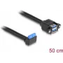 Cable DeLOCK USB 5 Gbps conector hembra de tira de pines 90° acodado a 2 x conector hembra USB Type-A 50 cm