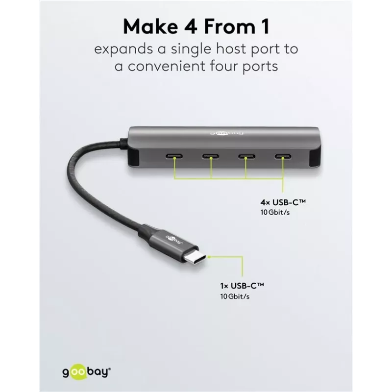 Goobay hub USB slim de 4 puertos USB-C a 10 Gbit/s - conector macho> 4x (76565)