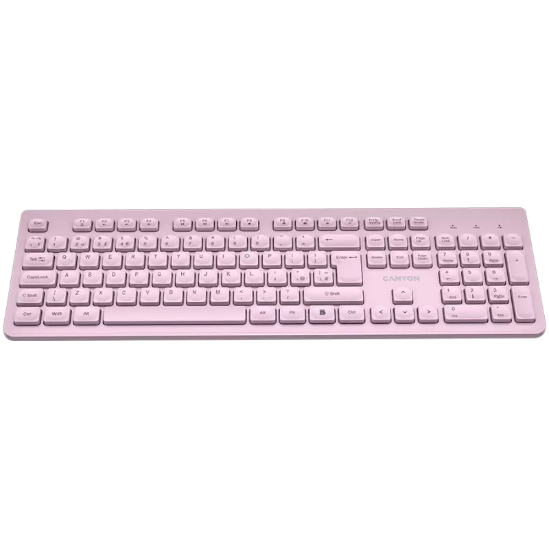 Teclado inalámbrico CANYON HKB-W01 — diseño compacto rosa, teclas UK/US