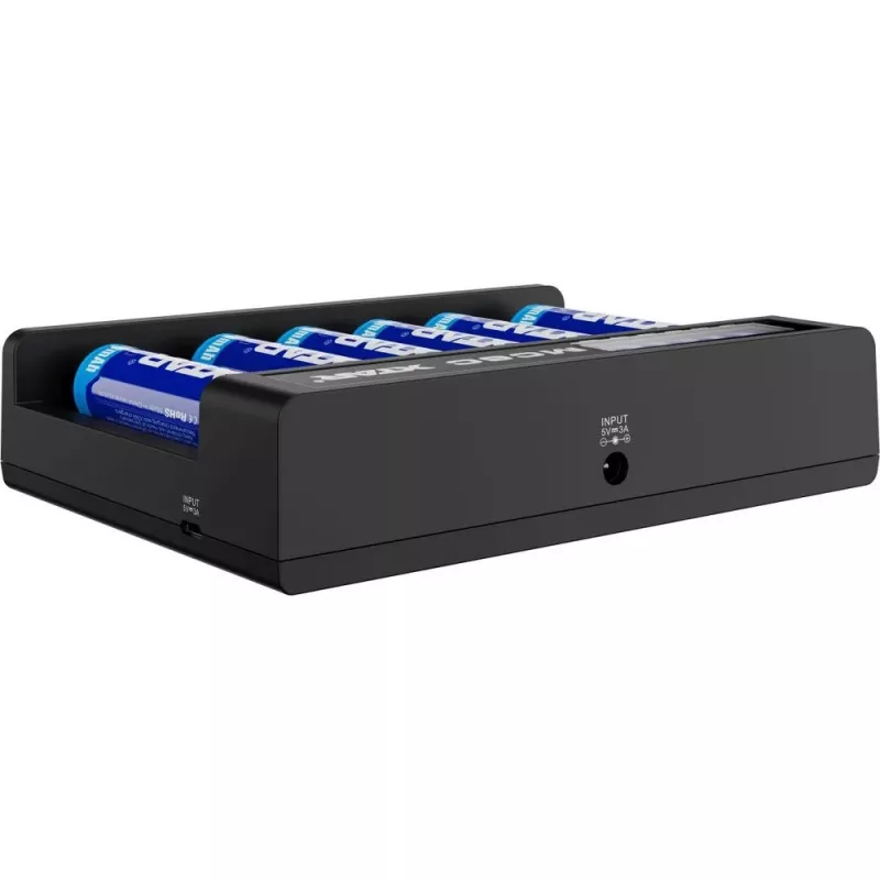 XTAR MC6C cargador multislot inteligente para celdas cilíndricas de Li-Ion, 6 ranuras, compatible con 18650/21700/AA, entrada 5V, negro