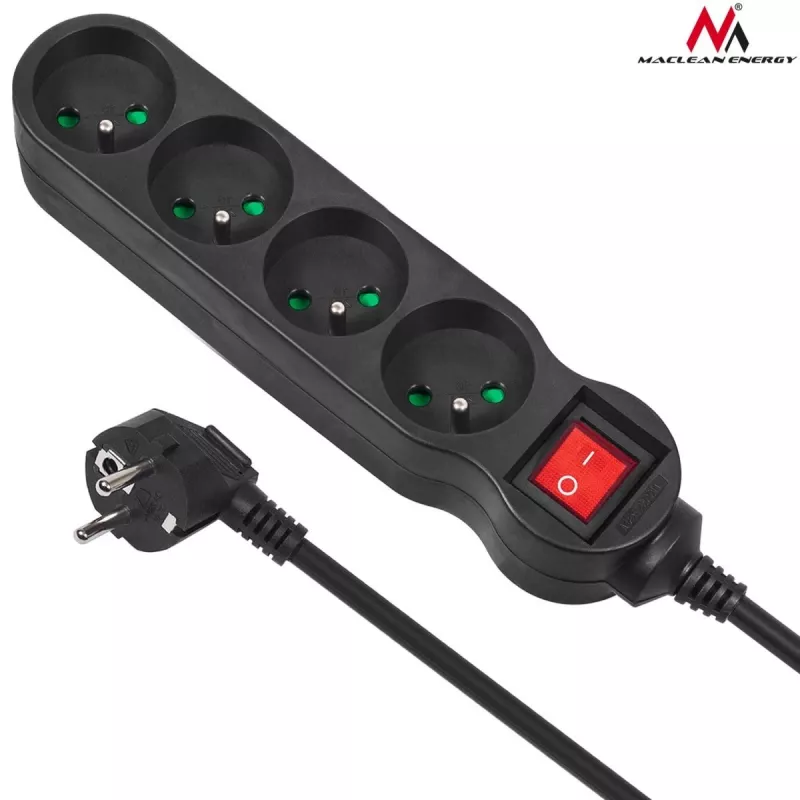 Regleta de enchufes Maclean MCE180 1,4 m 4 tomas interiores negra