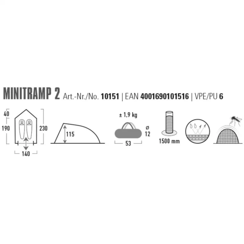 Tienda de campaña High Peak Minitramp 2 ligera negra/roja — tienda de campaña compacta para 2 personas