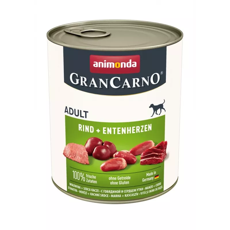 Comida en lata para perros animonda GranCarno Original ternera y pato 800 g, adulto, comida húmeda, sin gluten ni soja