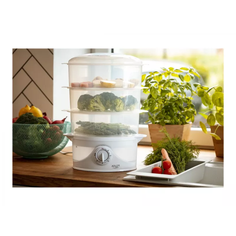 Vaporera Adler AD 633 3 cestas de libre instalación 800 W blanca