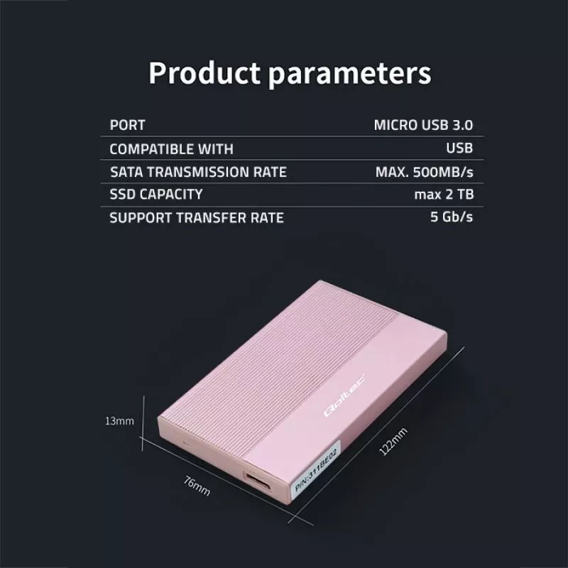 Carcasa para SSD HDD 2,5 pulgadas, SATA, USB 3.0, 2 TB