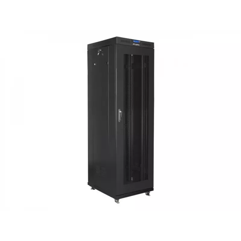 Lanberg FF01-6842-23BL armario rack de suelo de 19" 42U 600x800x2127,5 mm, puerta de malla, LCD, 4 ventiladores, flat pack, 800 kg, IP20, cerradura, ruedas, negro