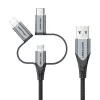 Cable Vention USB 2.0 conector macho A a conector macho 3 en 1 Micro-B&USB-C&Lightning 1M Gris Aleación de aluminio