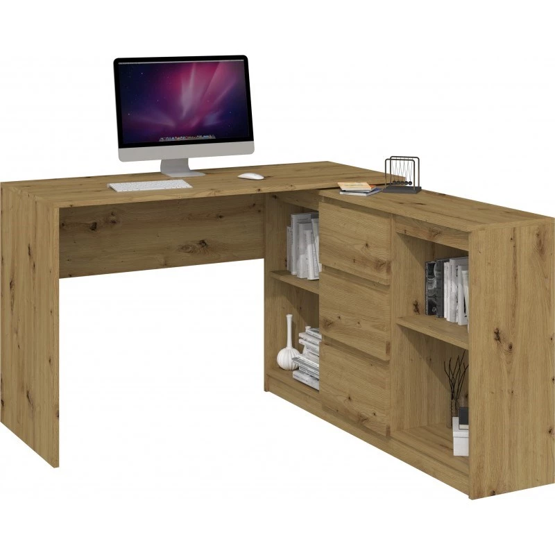 Tablero de escritorio de ordenador BIURKO PLUS ARTISAN, tablero rectangular recto, aglomerado, 1200×500×760 mm, color roble