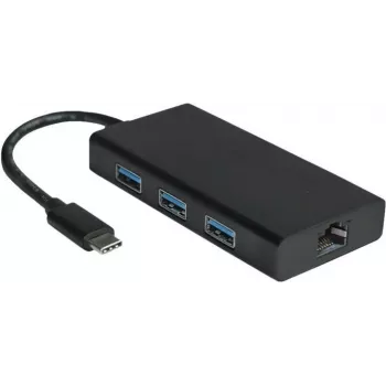 VALUE 12.99.1109 Convertidor USB 3.2 Gen 1 Type-C a Gigabit Ethernet con hub USB 3.0 de 3 puertos, negro