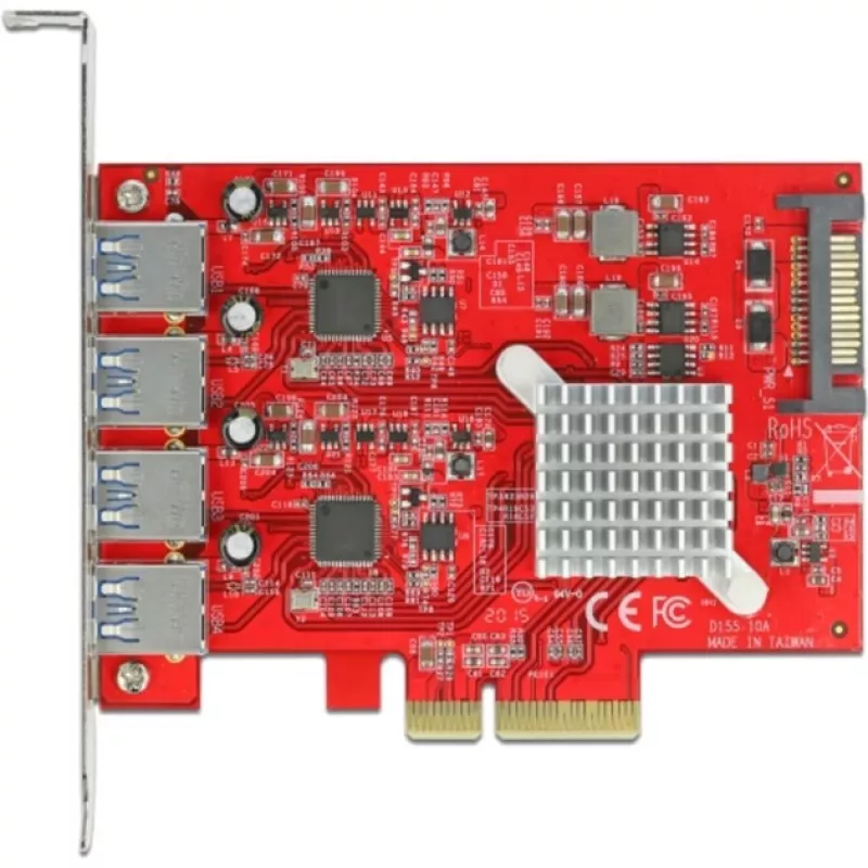Delock tarjeta PCI Express x4 a 4 x SuperSpeed USB 10 Gbps (USB 3.2 Gen 2) conector hembra USB Type-A - Adaptador USB - PCIe 3.0 x4 - USB 3.2 Gen 2 x 4 (90481)