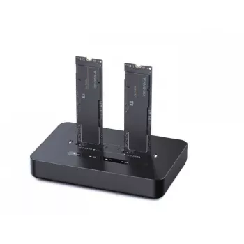GEMBIRD estación de acoplamiento de doble unidad de sobremesa USB Type-C M.2 NVMe y SATA SSD DD2-U3M2, compatible con M.2 2242, 20 Gbit/s, RTL9210B