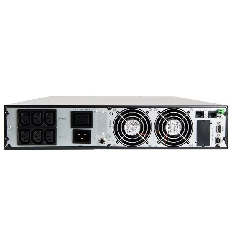 Sistema de alimentación ininterrumpida Green Cell UPS15 — doble conversión online 3 kVA (2700 W), 6 tomas de corriente, onda sinusoidal pura, LCD, torre, 6×12V/9Ah baterías