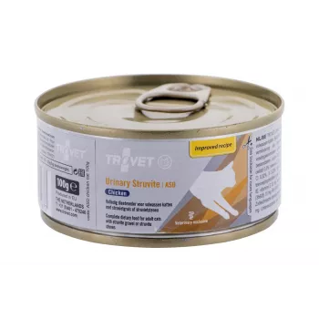 Alimento húmedo para gatos TROVET 100 g pollo — dieta veterinaria para gatos adultos, proteína 9,2%, grasa 5,5%, humedad 76%, apoya la salud urinaria y renal