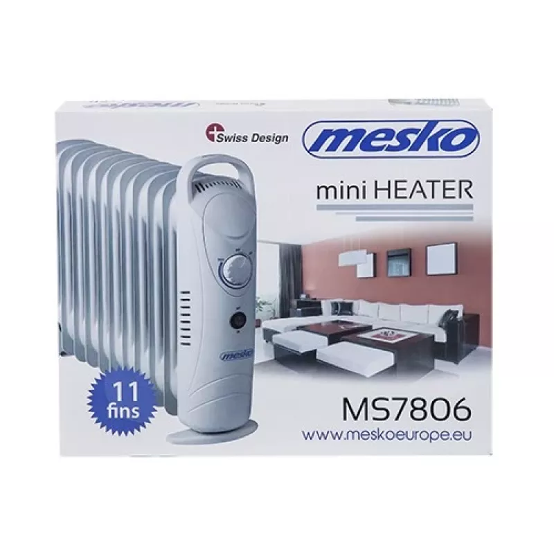 Mesko MS 7806 Radiador eléctrico de aceite, para interior, Blanco, 1200 W