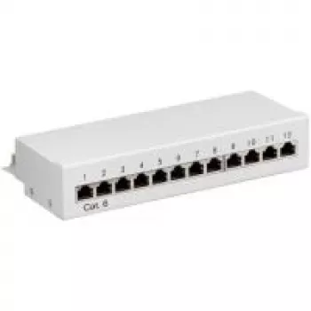 Wentronic Goobay Panel de conexiones CAT 6 mini/sobremesa, 12 puertos, gris – STP apantallado, gris (69306)